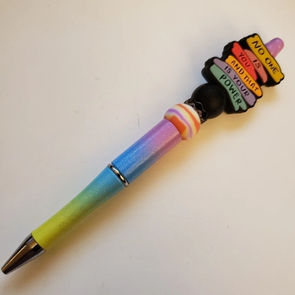 Glitter Rainbow No One Is You & That is Your Power Silicone Focal Beaded Pen